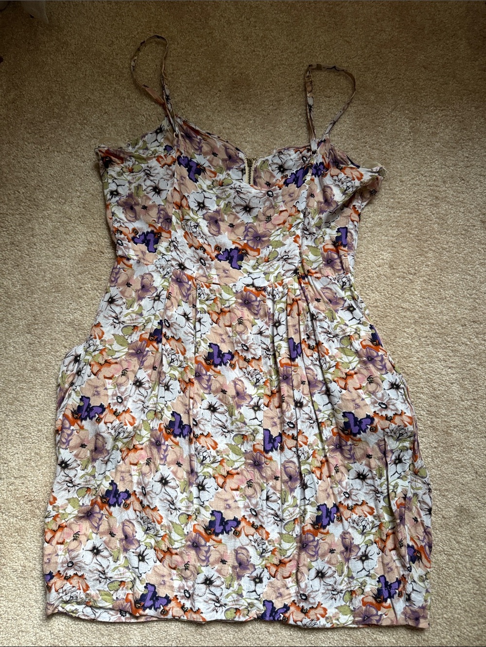 The Hanger Floral Zip-Front Mini Dress in White, Peach & Purple - Picture 4 of 4
